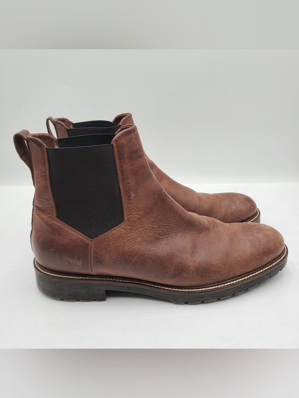 B45 Ross & Snow Men’s Fabio Sherpa Chelsea Leather Boots Italy Brown Size 12